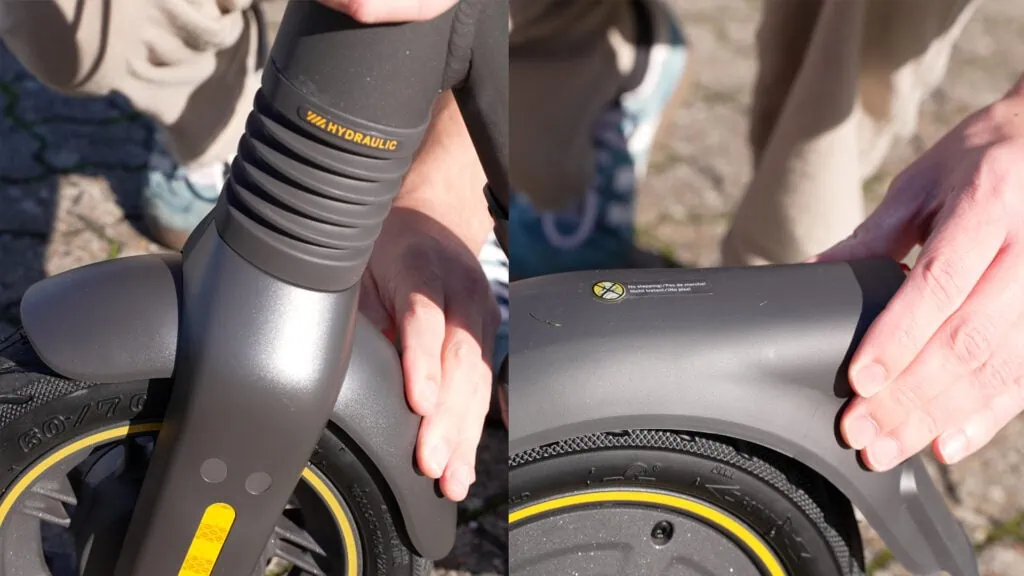 Testing the sturdiness of the fenders on the Ninebot Max G2